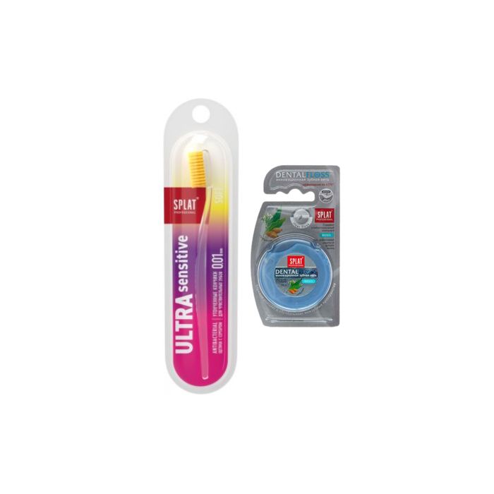 Промо-набор Зубная щетка Splat Ultra Sensitive мягкая + Зубная нитка Splat объемная с кардамоном 30 м