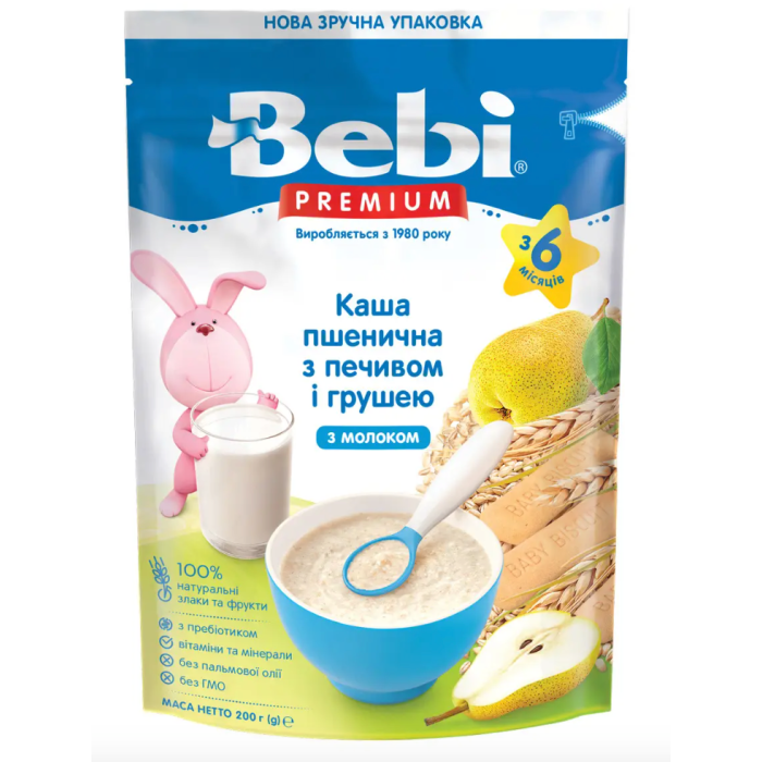 Каша Kolinska Bebi Premium молочна пшенична печиво груша 200 г