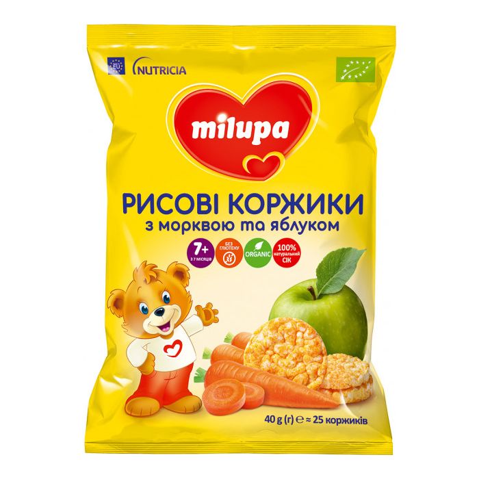 Рисовые коржики Milupa с морковью и яблоком для питания детей от 7-ми месяцев 40 г