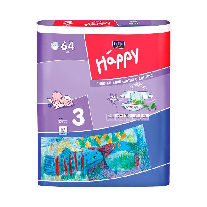 Підгузки Happy Midi р.3 (5-9 кг) 64 шт