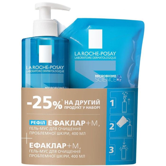 Набор La Roche-Posay (Ля Рош-Позе) Effaclar+ M (Гель-мусс для очищения проблемной кожи, 400 мл + рефил 400 мл)