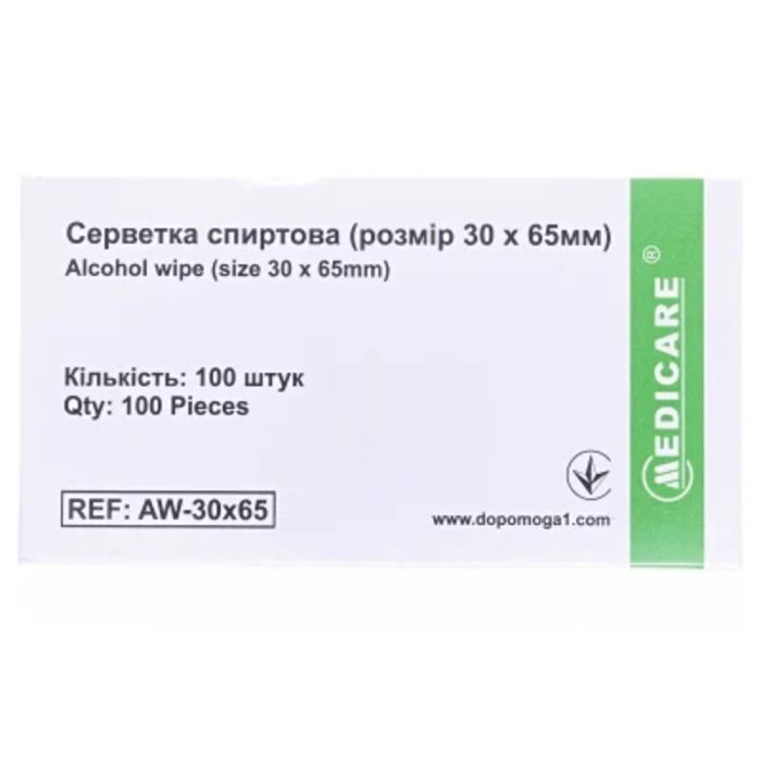 Серветки спиртові Medicare медичні 30 мм х 65 мм №100