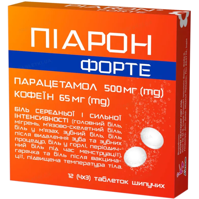 Піарон Форте 500 мг/65 мг таблетки шипучі №12