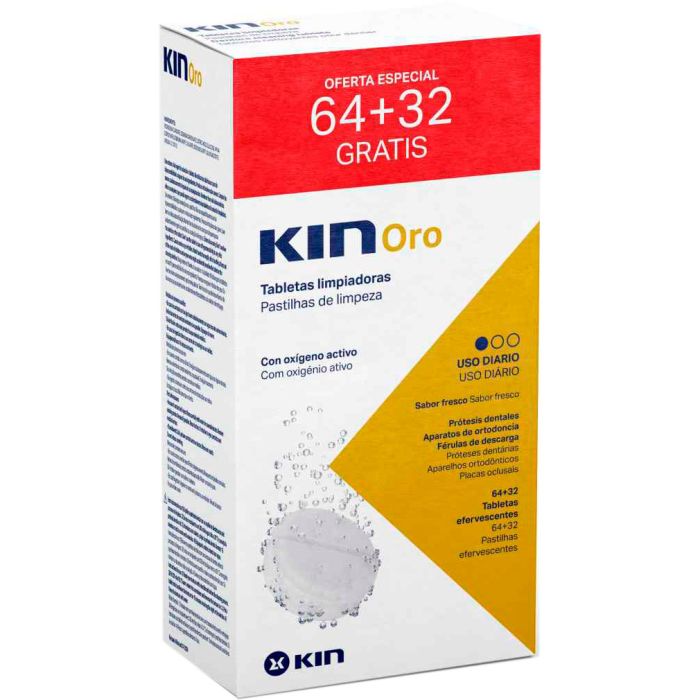 Таблетки Кін (Kin) Oro для очищення зубних протезів 64+32 шт.