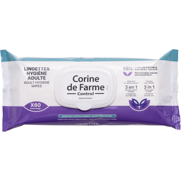 Серветки Corine de Farme (Корін де Фарм) гігієнічні для обличчя та тіла для дорослих №60 - фото №1 Серветки Corine de Farme (Корін де Фарм) гігієнічні для обличчя та тіла для дорослих №60