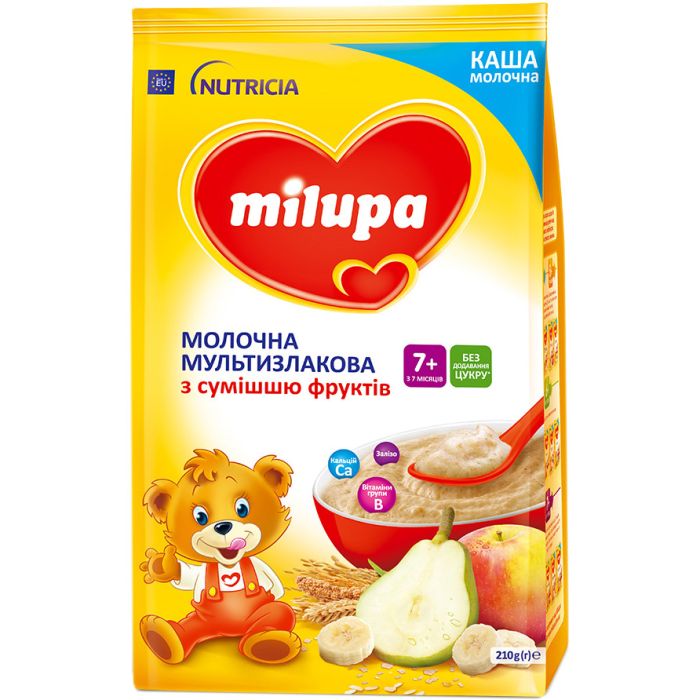 Каша Milupa молочна мультизлакова з сумішшю фруктів (з 7 місяців) 210 г