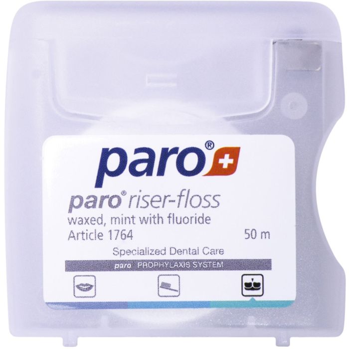 Зубна нитка Paro Swiss riser-floss вощена, з м'ятою та фторидом, 50 м