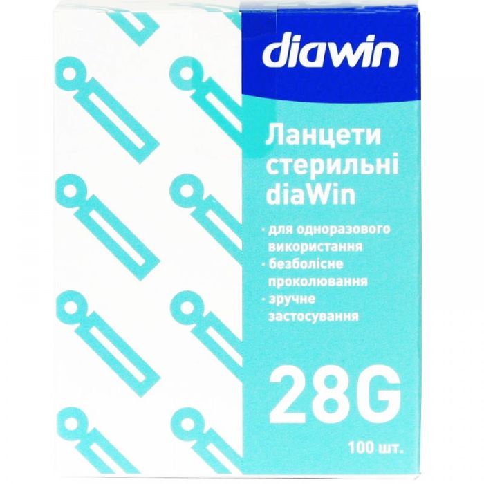 Ланцети Diawin медичні, стерильні G28, 100 шт.