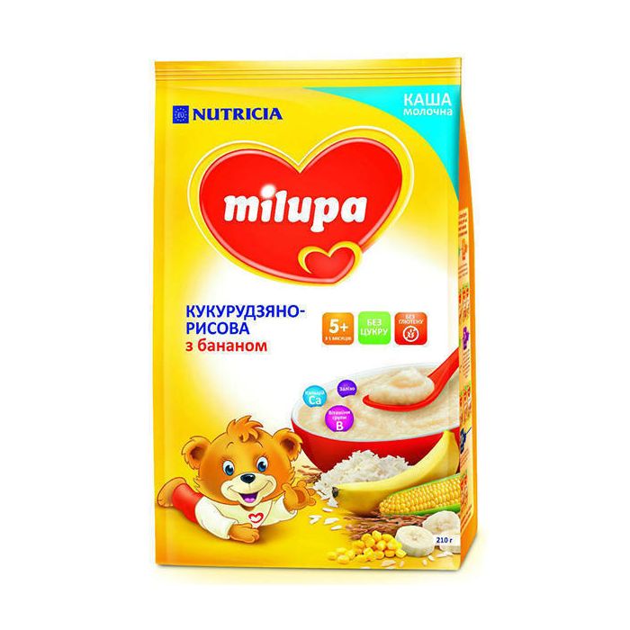 Каша Milupa молочная кукурузно-рисова з бананом (з 5 місяців) 210 г