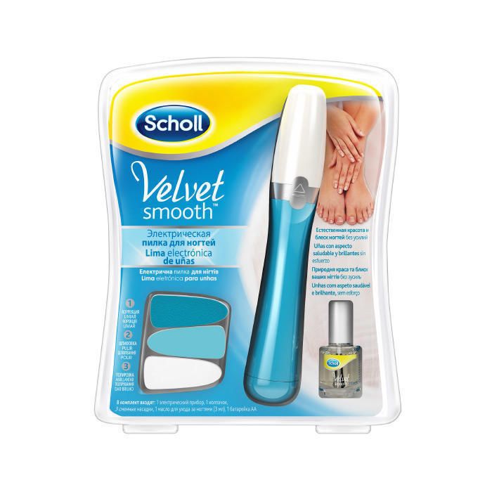 Набір Scholl Velvet Smooth Пилка для нігтів електрична + змінні насадки + олія