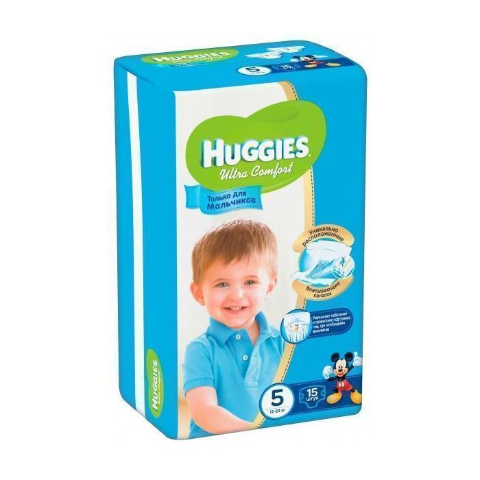 Подгузники  Huggies Ultra Comfort р.5 (12-22 кг) для мальчиков 15 шт