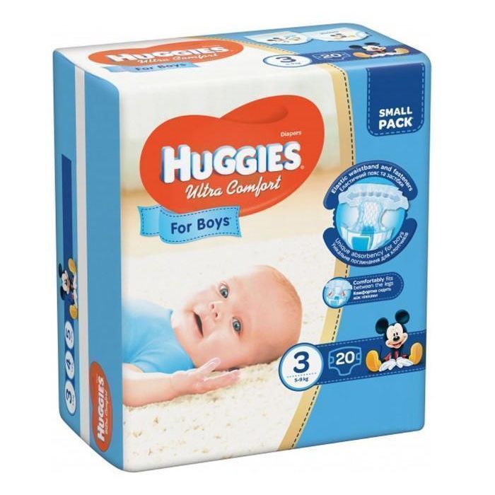 Підгузки Huggies Ultra Comfort р.3 (5-9 кг) для хлопчиків 20 шт
