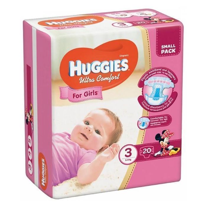 Подгузники Huggies Ultra Comfort р.3 (5-9 кг) для девочек 20 шт