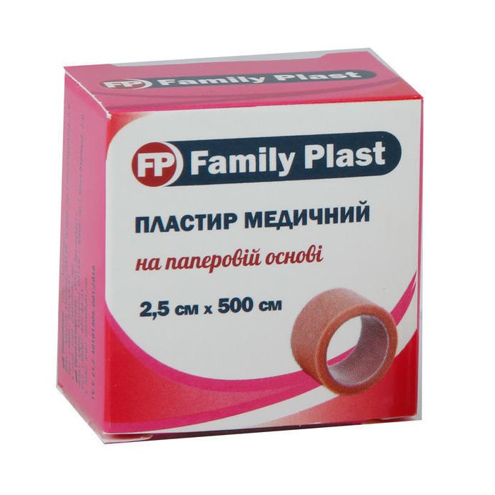 Пластырь Family Plast медицинский на бумажной основе телесного цвета 2,5 см*500 см