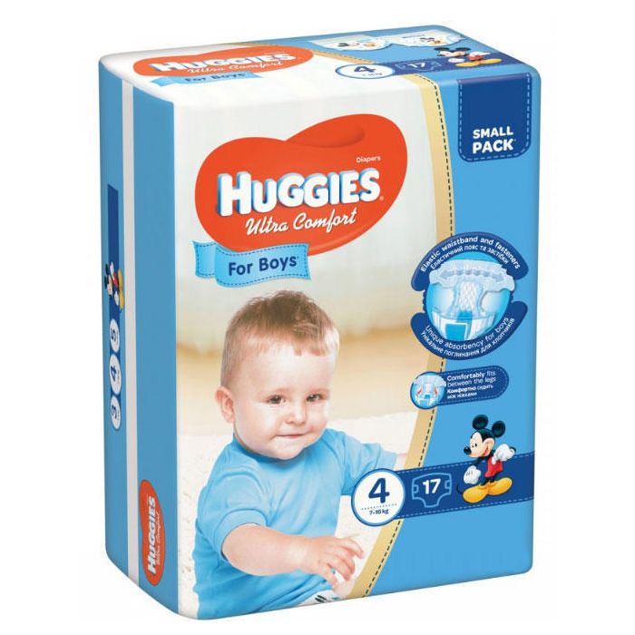 Подгузники Huggies Ultra Comfort р.4 (7-16 кг) для мальчиков 17 шт