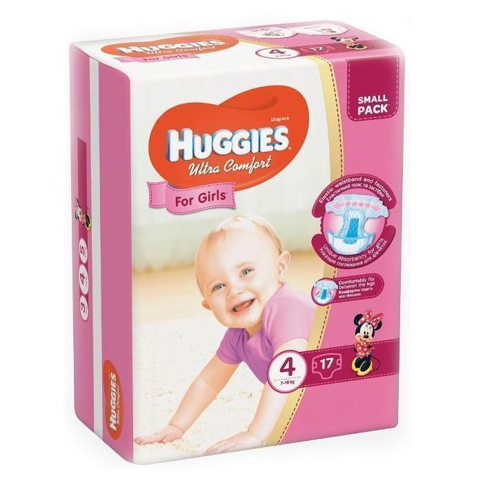 Підгузки Huggies Ultra Comfort р.4 (7-16 кг) для дівчаток 17 шт