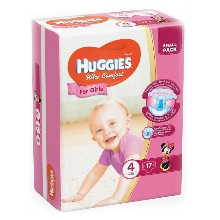 Подгузники Huggies Ultra Comfort р.4 (7-16 кг) для девочек 17 шт