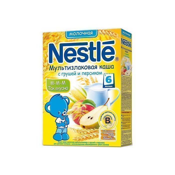 Каша Nestle молочная мультизлаковая с грушей и персиком (с 6 мес.) 250 г