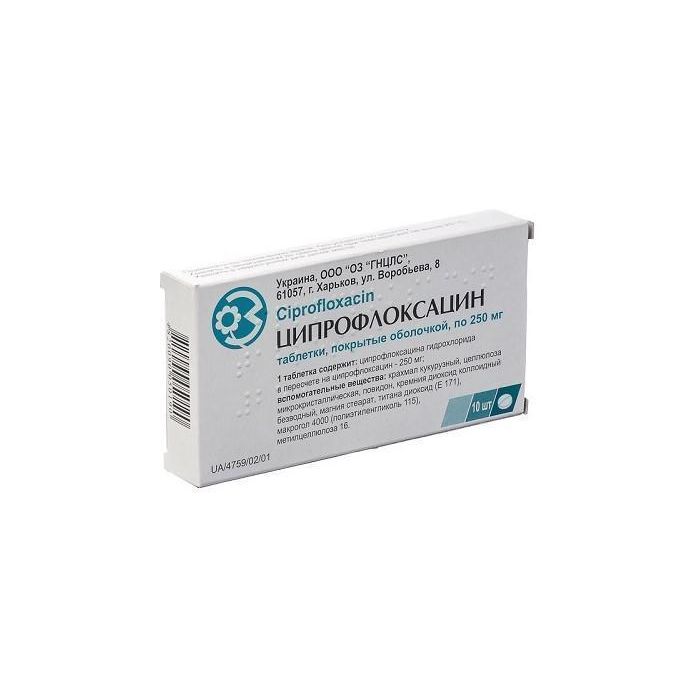 Ципрофлоксацин 250 мг таблетки №10