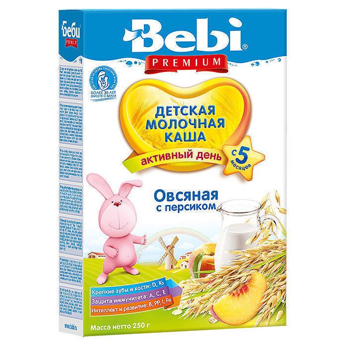 Каша Kolinska Bebi Premium молочна вівсяна з персиком з 5 місяців 250 г