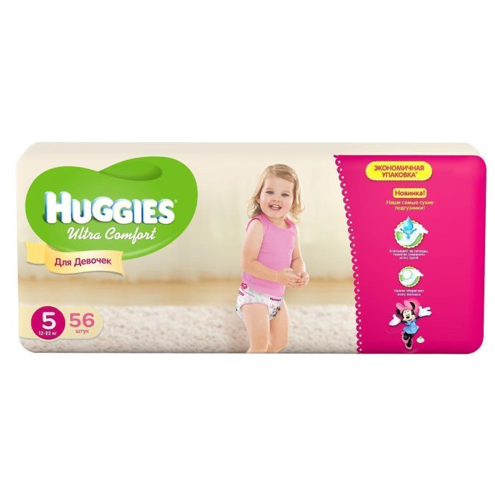 Подгузники Huggies Ultra Comfort Mega р.5 (12+кг) для девочек 56 шт