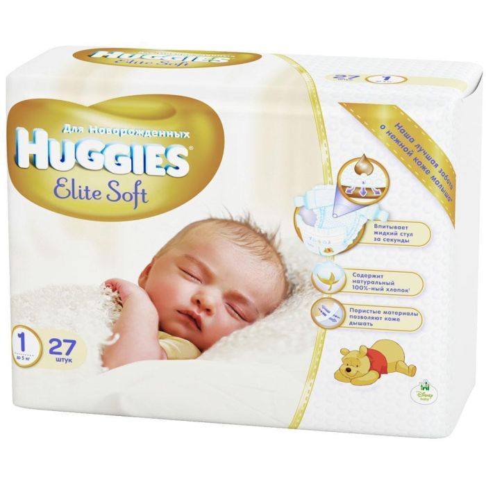 Підгузки Huggies ELITE SOFT born-1 (2-5 кг) 27 шт