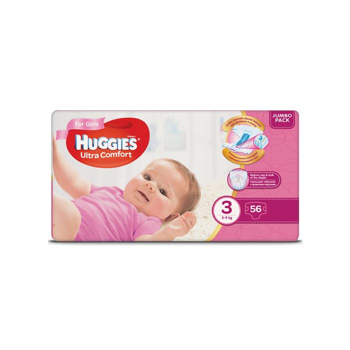 Подгузники Huggies Ultra Comfort Jumbo р.3 (5-9 кг) для девочек 56 шт