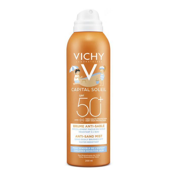 Спрей Vichy (Виши) Capital Soleil солнцезащитный для детей с технологией Анти-Песок SPF50+ 200 мл - фото №1 Спрей Vichy (Виши) Capital Soleil солнцезащитный для детей с технологией Анти-Песок SPF50+ 200 мл