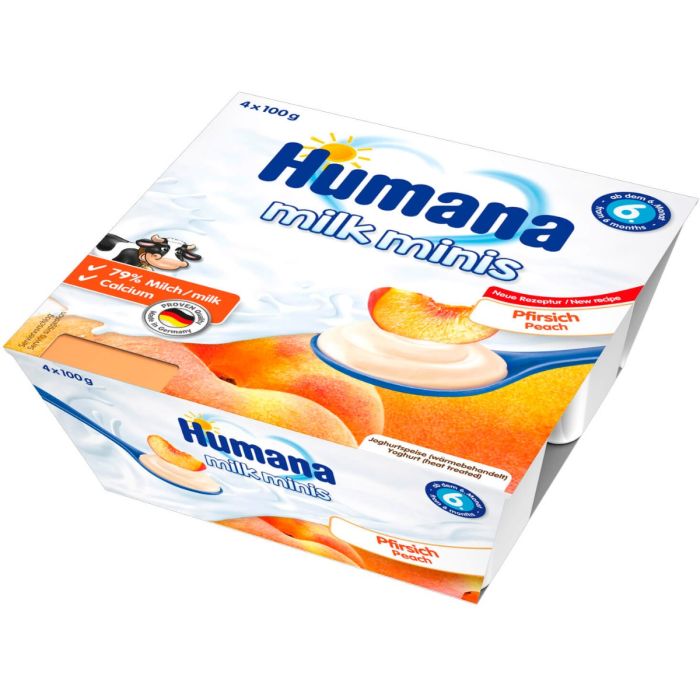 Кисломолочний продукт Humana з персиком, 400 г (4 уп. до 100 г)