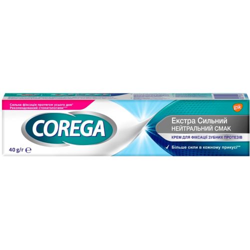 Крем для фіксації зубних протезів Корега Екстра Сильний Нейтральний смак, 40 г - фото №1 Крем для фіксації зубних протезів Корега Екстра Сильний Нейтральний смак, 40 г