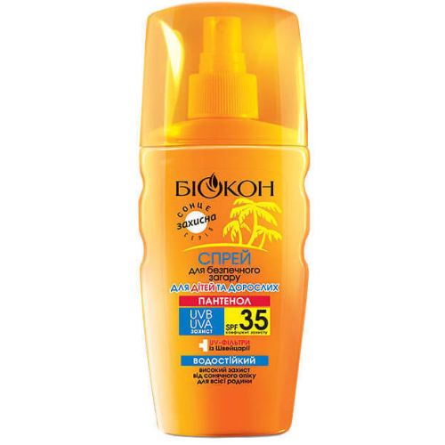 Спрей Біокон для безпечної засмаги для дорослих/дітей SPF35 160 мл - фото №1 Спрей Біокон для безпечної засмаги для дорослих/дітей SPF35 160 мл