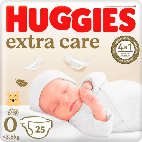 Подгузники Huggies (Хаггис) Extra Care размер 0 (до 3,5 кг) №25 - фото №1 Подгузники Huggies (Хаггис) Extra Care размер 0 (до 3,5 кг) №25