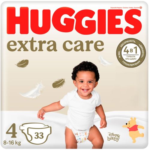 Підгузки Huggies Extra Care р.4 (8-16кг) 33 шт. - фото №1 Підгузки Huggies Extra Care р.4 (8-16кг) 33 шт.