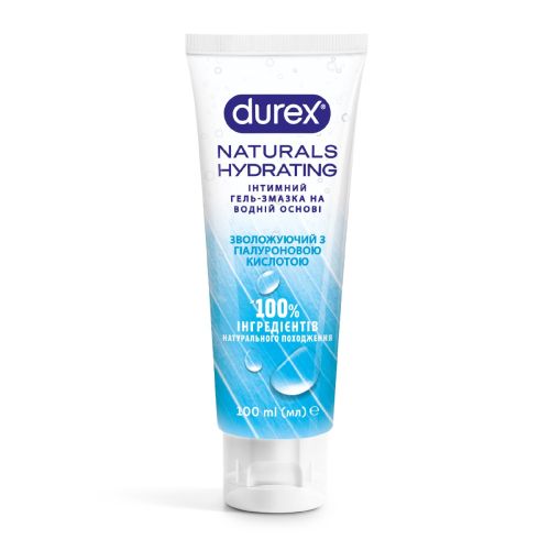 Інтимний гель-змазка DUREX Naturals Hydrating зволожуючий з гіалуроновою кислотою, із натуральних інгредієнтів без барвників та ароматизаторів (лубрикант), 100 мл - фото №1 Інтимний гель-змазка DUREX Naturals Hydrating зволожуючий з гіалуроновою кислотою, із натуральних інгредієнтів без барвників та ароматизаторів (лубрикант), 100 мл