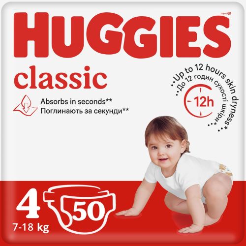 Підгузки Huggies Classic Jumbo р.4 (7-18 кг) 50 шт - фото №1 Підгузки Huggies Classic Jumbo р.4 (7-18 кг) 50 шт