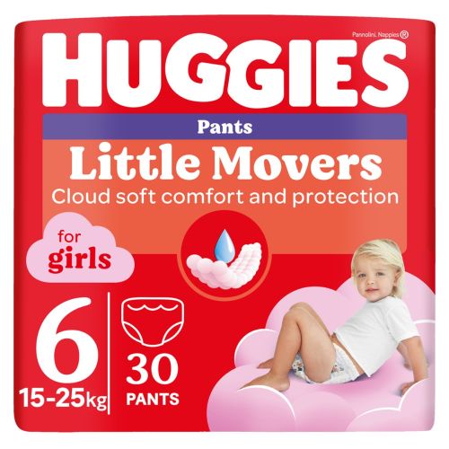 Трусики Huggies Little Movers для дівчаток р.6 (15-25 кг) №30 - фото №1 Трусики Huggies Little Movers для дівчаток р.6 (15-25 кг) №30