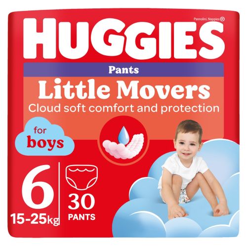 Трусики Huggies Little Movers для мальчиков р.6 (15-25 кг) №30 - фото №1 Трусики Huggies Little Movers для мальчиков р.6 (15-25 кг) №30