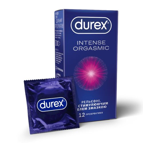 Презервативи латексні з силіконовою змазкою DUREX Intense Orgasmic (рельєфні, зі стимулюючим гелем-змазкою), 12 шт. - фото №1 Презервативи латексні з силіконовою змазкою DUREX Intense Orgasmic (рельєфні, зі стимулюючим гелем-змазкою), 12 шт.