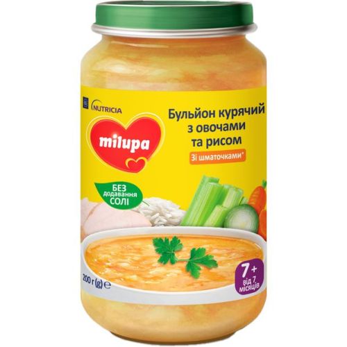 Бульйон Milupa (Мілупа) курячий з овочами та рисом з 7 місяців 200 г - фото №1 Бульйон Milupa (Мілупа) курячий з овочами та рисом з 7 місяців 200 г