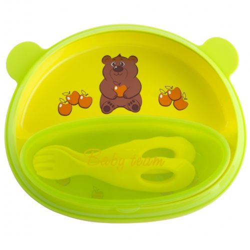 Набір Baby Team (Бебі Тім) для годування (тарілка з кришкою, ложка та виделка) - фото №1 Набір Baby Team (Бебі Тім) для годування (тарілка з кришкою, ложка та виделка)