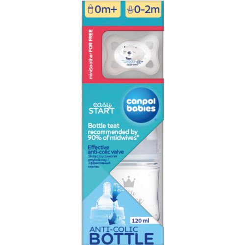Набір для новонароджених Canpol babies для хлопчика: пляшка 120 мл + пустушка Mini 1 шт. - фото №1 Набір для новонароджених Canpol babies для хлопчика: пляшка 120 мл + пустушка Mini 1 шт.