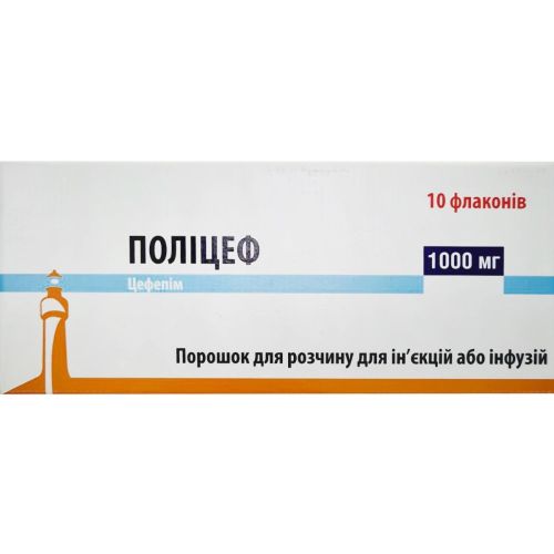 Поліцеф порошок для розчину для ін'єкцій або інфузій по 1000 мг флакон №10 - фото №1 Поліцеф порошок для розчину для ін'єкцій або інфузій по 1000 мг флакон №10