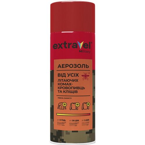 Аэрозоль Extravel Military от всех летающих насекомых-кровопивцев и клещей 125 мл - фото №1 Аэрозоль Extravel Military от всех летающих насекомых-кровопивцев и клещей 125 мл
