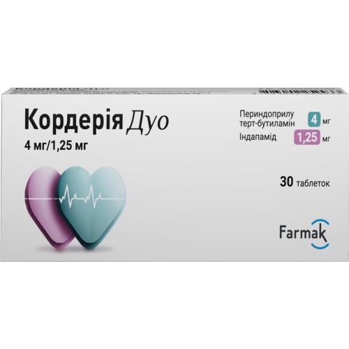 Кордерія Дуо 4 мг/1,25 мг таблетки №30 - фото №1 Кордерія Дуо 4 мг/1,25 мг таблетки №30