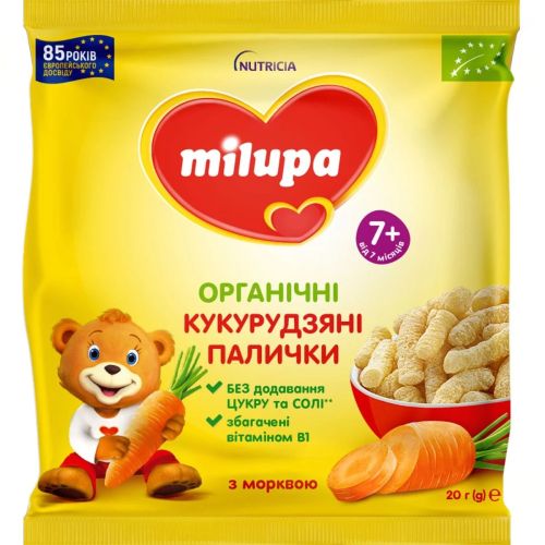 Палочки кукурузные Milupa с морковью (от 7 месяцев), 20 г - фото №1 Палочки кукурузные Milupa с морковью (от 7 месяцев), 20 г