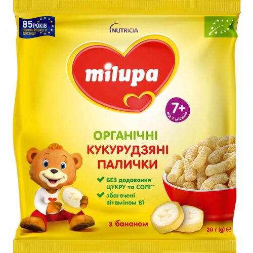 Палочки кукурузные Milupa с бананом (от 7 месяцев), 20 г - фото №1 Палочки кукурузные Milupa с бананом (от 7 месяцев), 20 г