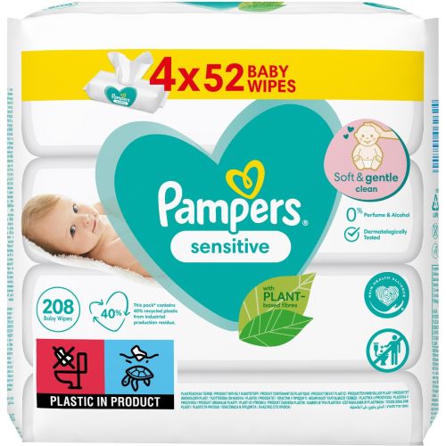 Cалфетки Pampers Sensitive 4x52 шт - фото №1 Cалфетки Pampers Sensitive 4x52 шт
