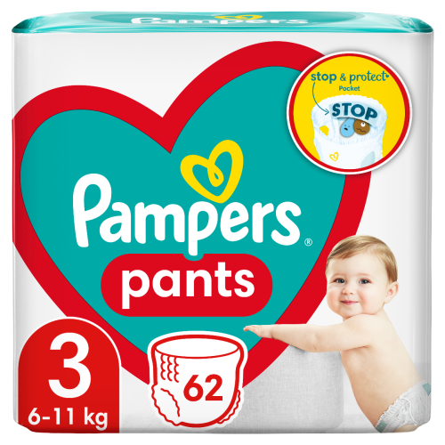 Подгузники-трусики Pampers Pants Размер 3 (6-11 кг) 62 шт - фото №1 Подгузники-трусики Pampers Pants Размер 3 (6-11 кг) 62 шт