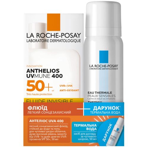 Набор La Roche-Posay (Ля Рош-Позе) Anthelios UVA 400 флюид солнцезащитный SPF50 легкий 50 мл + термальная вода 50 мл - фото №1 Набор La Roche-Posay (Ля Рош-Позе) Anthelios UVA 400 флюид солнцезащитный SPF50 легкий 50 мл + термальная вода 50 мл