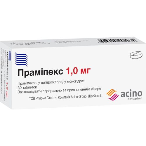 Промипексол Асино 1 мг таблетки №30 - фото №1 Промипексол Асино 1 мг таблетки №30